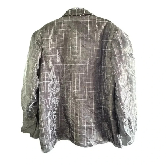 NWT By Anthropologie Women's Navy Plaid Pattern Tulle Overlay Blazer Size XL - Picture 6 of 7